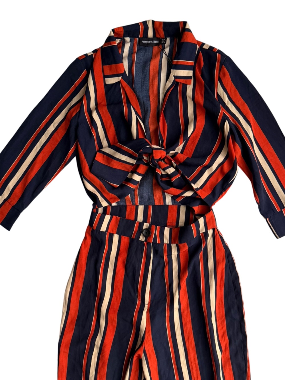 NWT PrettyLittleThing Striped Tie Front Jumpsuit US 2 - Picture 3 of 7